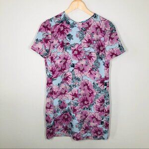Aritzia Babaton Patricio T-Shirt Dress in  Blue and Purple Floral Size 4